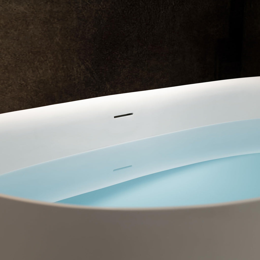 WOODBRIDGE 55 in. x 31.5 in. Stone Resin Luxury Contemporary Solid Surface Freestanding Bathtub in Matte White
