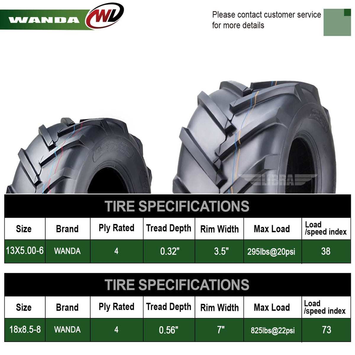 WANDA 4PC 15X6-6 & 20X10-8 Lawn Mower Tractor Tires Super Lug -13078/13071