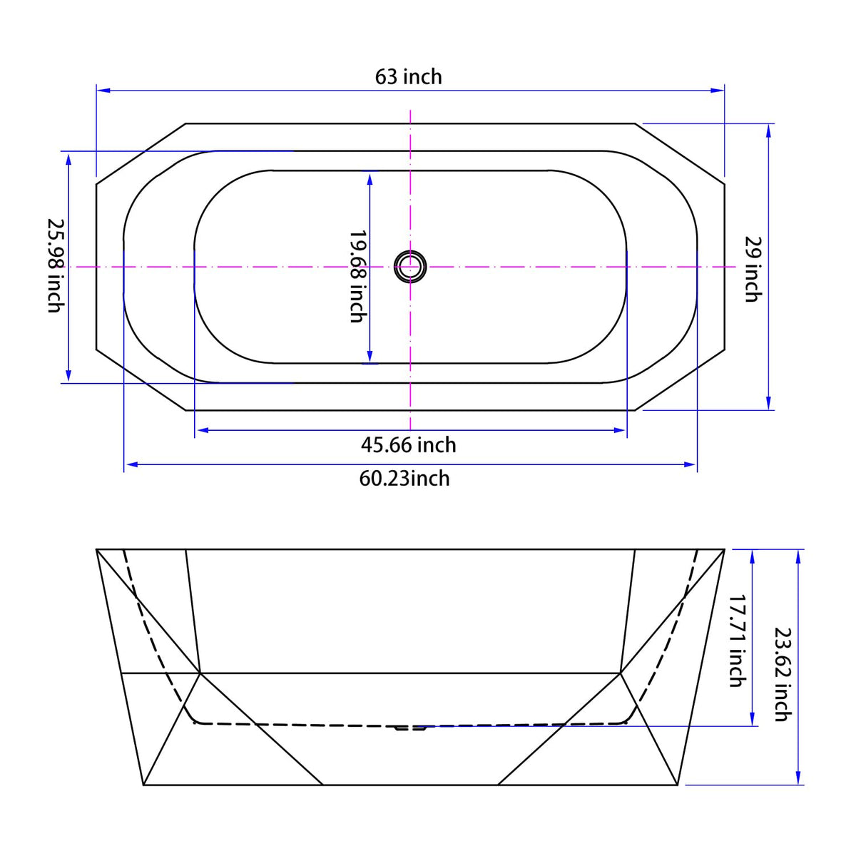 59" Acrylic Freestanding Bathtub,Double Ended,Lozenge Texture,Black