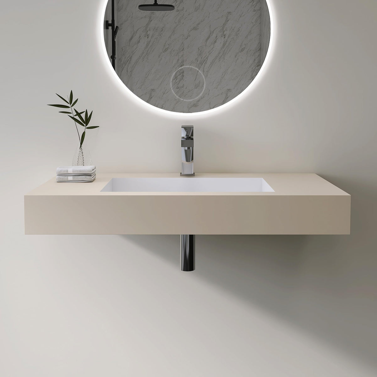 47" Wall Mount Sink, Artificial Stone Bathroom Sink, Single Hole