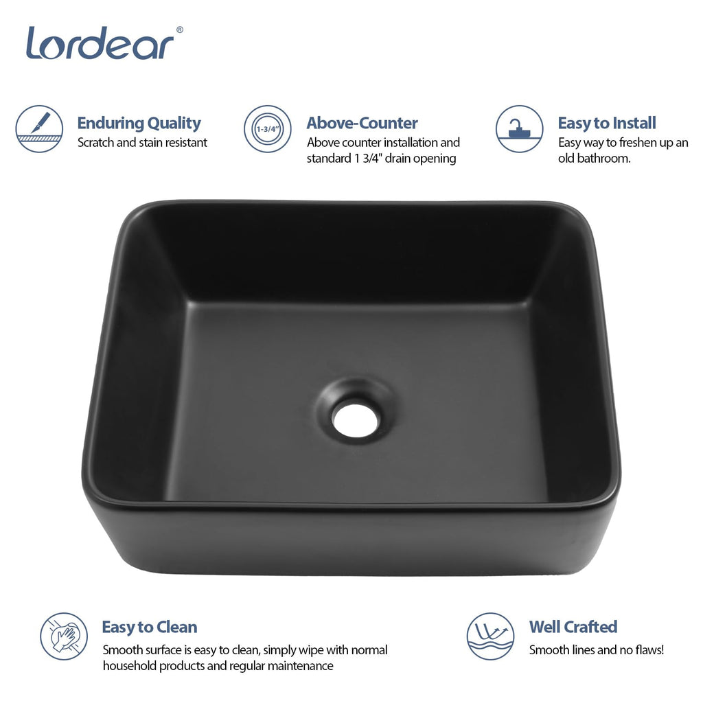 Bathroom Vessel Sink 19"x15" Rectangle Sink Above Counter White Porcelain Ceramic Modern Vanity Sink Art Basin with Faucet Hole