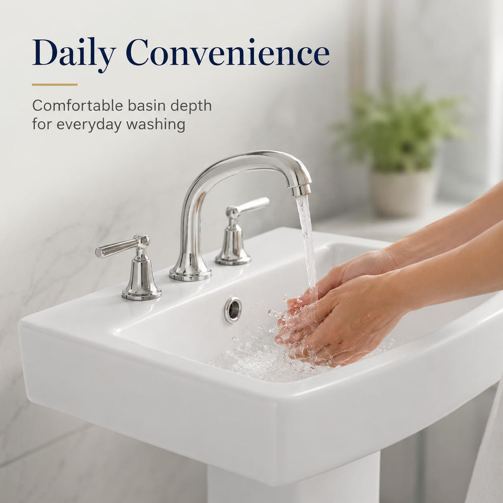 Garvee White Ceramic Pedestal Bathroom Sink, Single Hole Freestanding Basin