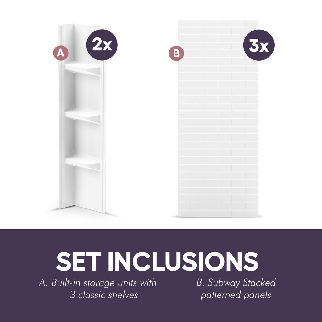 White Acrylic Tub Wall Surround D32 x W60 x H58 - Stacked Tiles Pattern