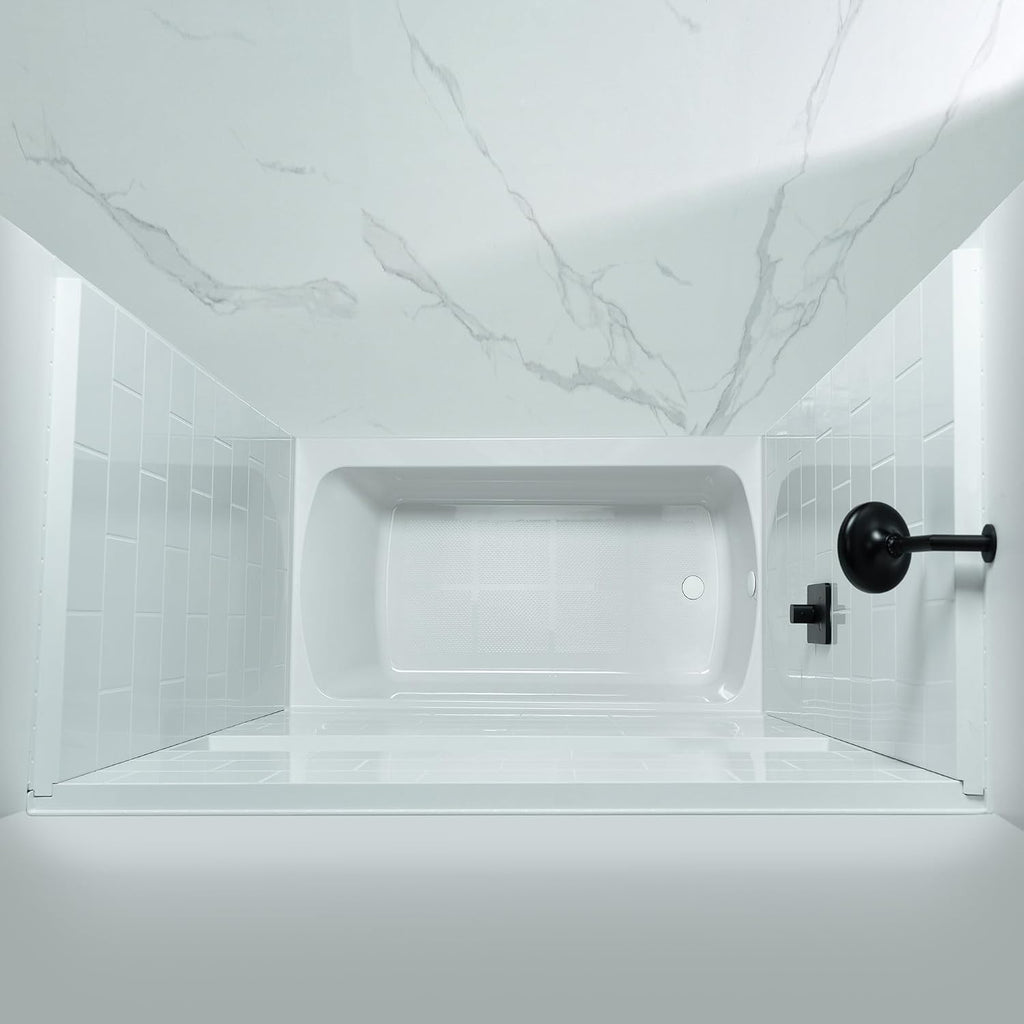 WOODBRIDGE 60â x 32â Four-Piece Direct-to-Stud Alcove Tub Surround with Left-Drain Hole Soaking Bathtub Combo in White