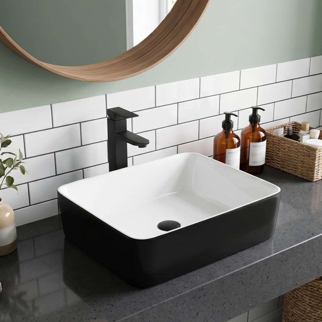 Ceramic Bathroom Sink, Black 19" x 15" Above Counter Porcelain Vessel Sink