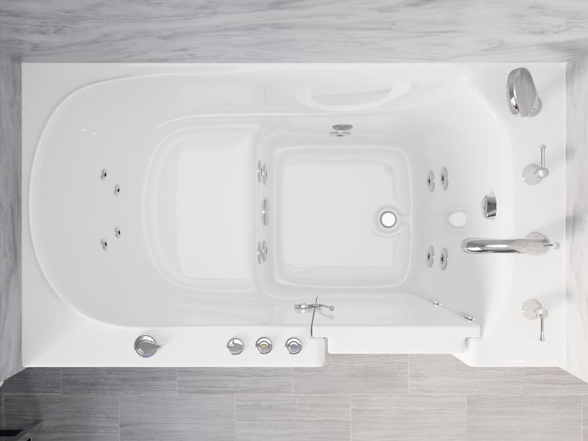 ANZZI Walk In Tub, 30 X 53 In, Left Drain, Air & Whirlpool Jets, 110v