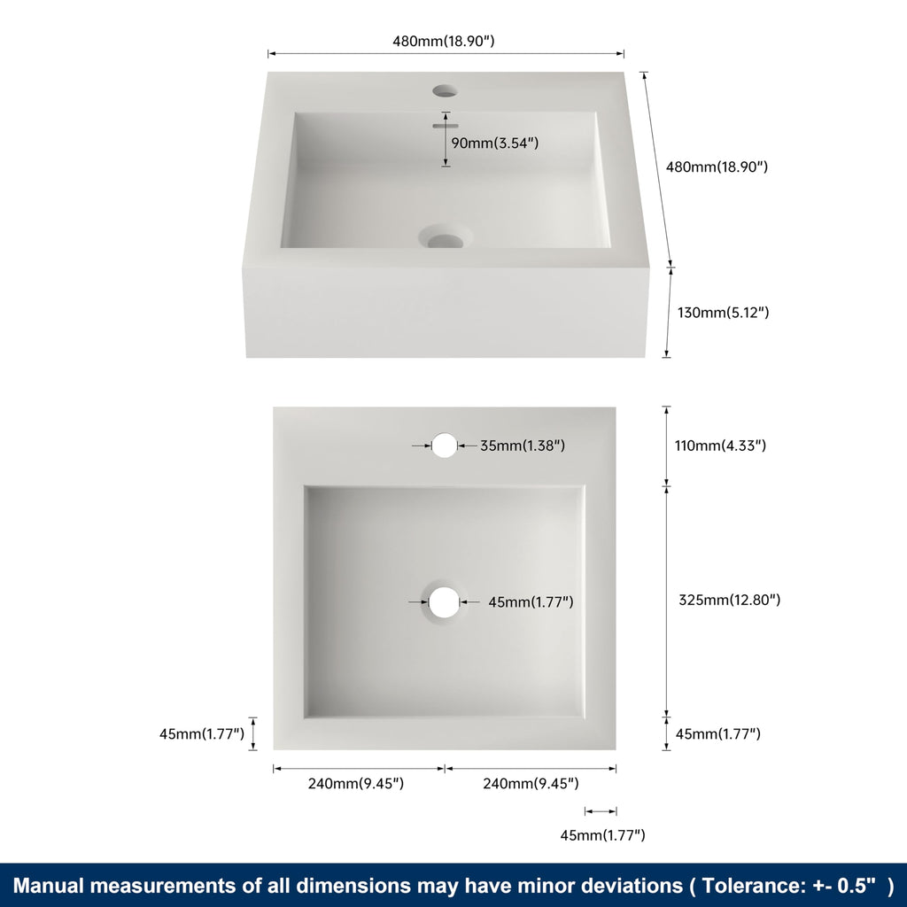 47" Wall Mount Sink, Artificial Stone Bathroom Sink, Single Hole