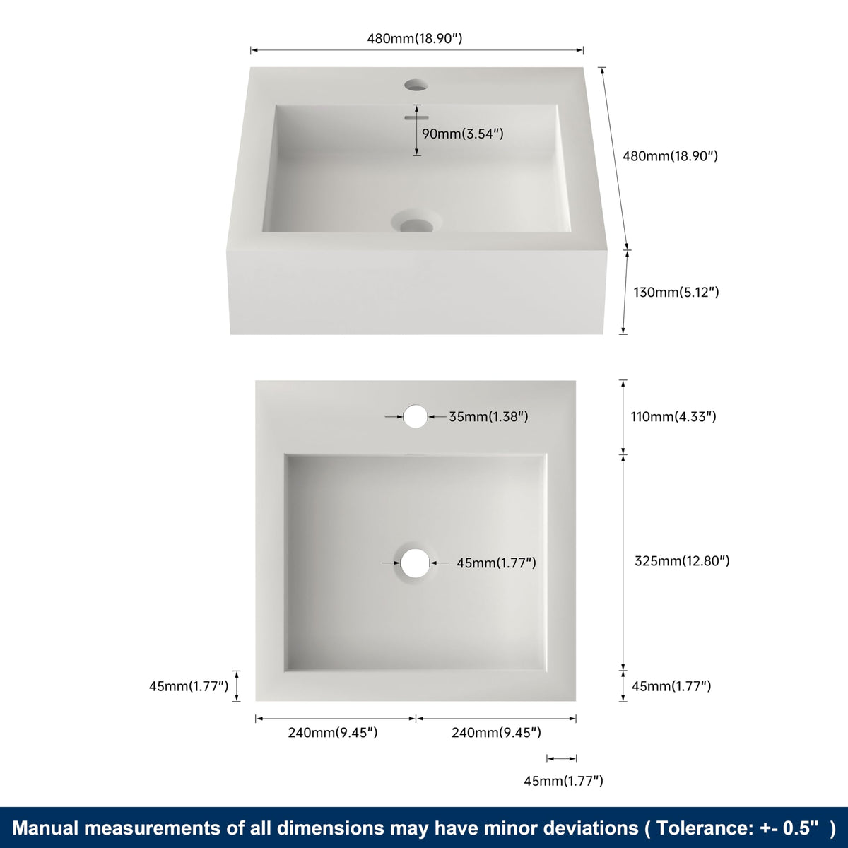 47" Wall Mount Sink, Artificial Stone Bathroom Sink, Single Hole
