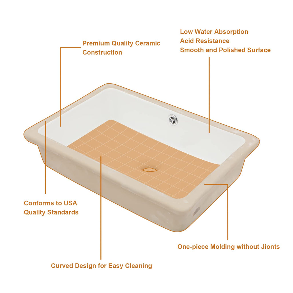 Lordear 17x12 Inch Undermount Bathroom Sink (Installation Size: 15"x10") Vanity Small Sinks Rectangle Pure White Porcelain Ceramic Bath Lavatory Vanity Sink Basin with Overflow
