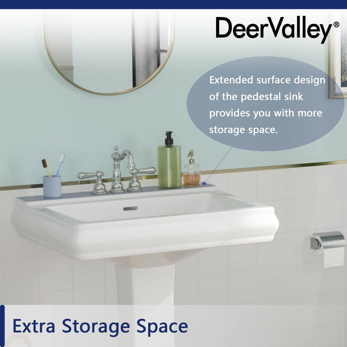 DeerValley Compact Bathroom Sink White 20"x17" Ceramic Sleek Basin DV-1P523