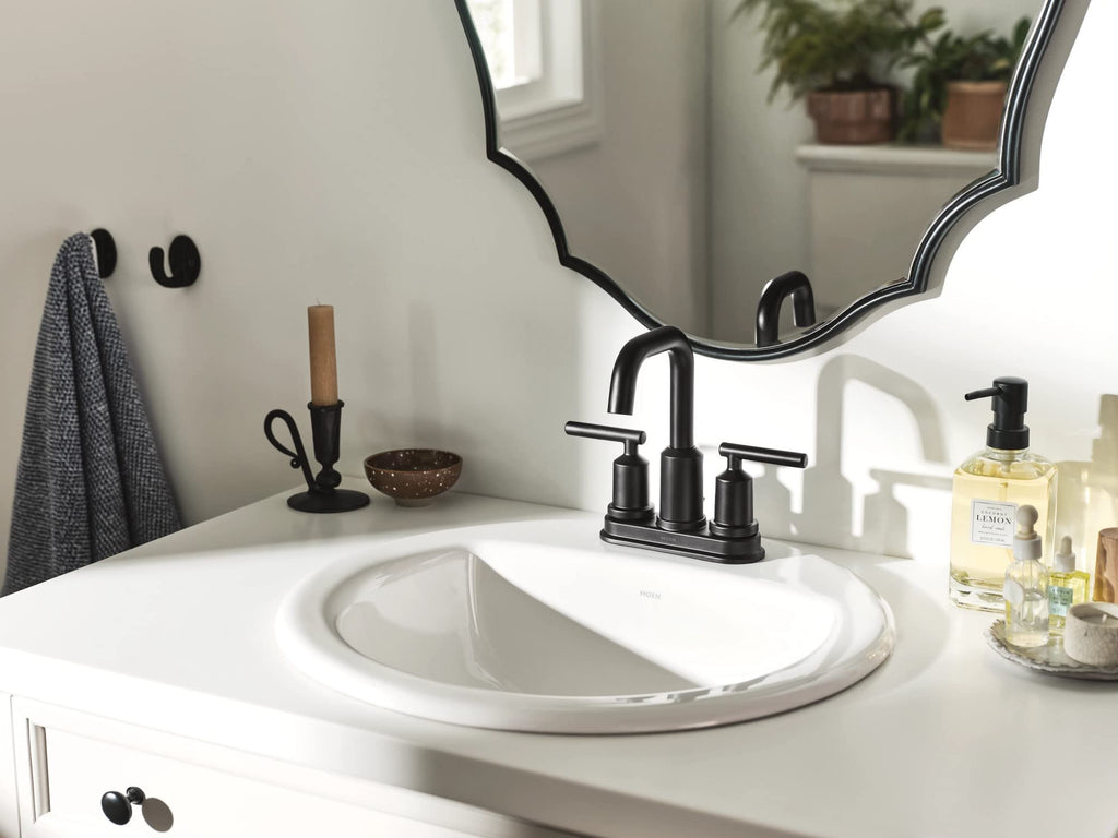 Moen Gibson Two-Handle Centerset High Arc Modern Bathroom Faucet with Drain Assembly, Chrome, 6150