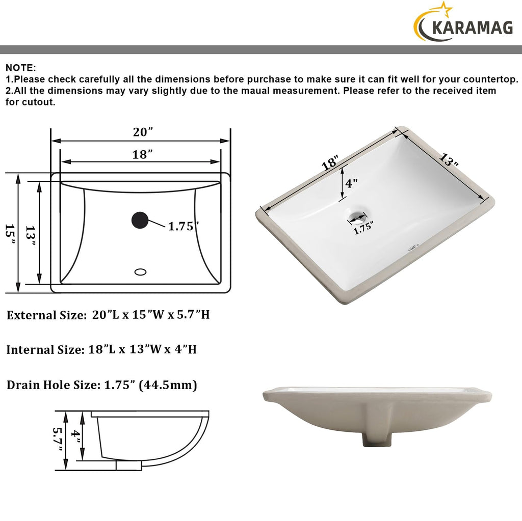 27 Inch Undermount Bathroom Sink with Overflow Rectangle Sinks