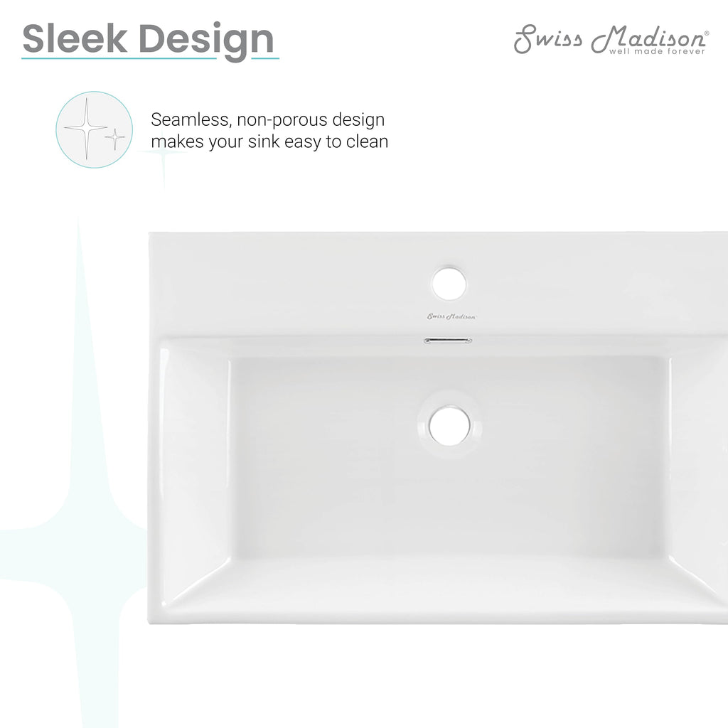 Claire 30" Rectangle Wall Mount Bathroom Sink in Glossy White