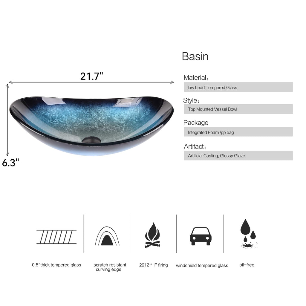 Bathroom Boat Shape Artistic Glass Vessel Sink, Gold