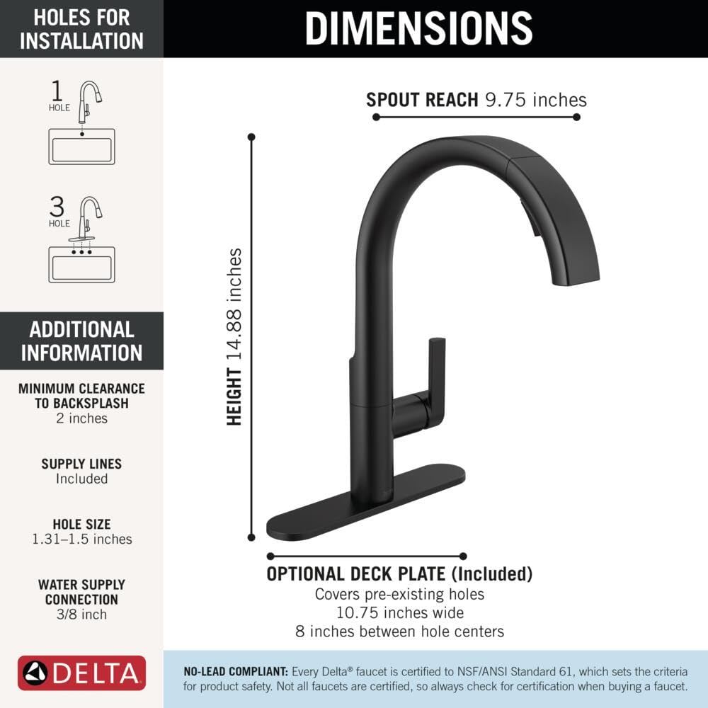 Delta Keele Brushed Nickel Kitchen Faucet with Pull Down Sprayer, Modern Single Hole Kitchen Sink Faucet, Single Handle, Spotshield Stainless 19824LF-SP