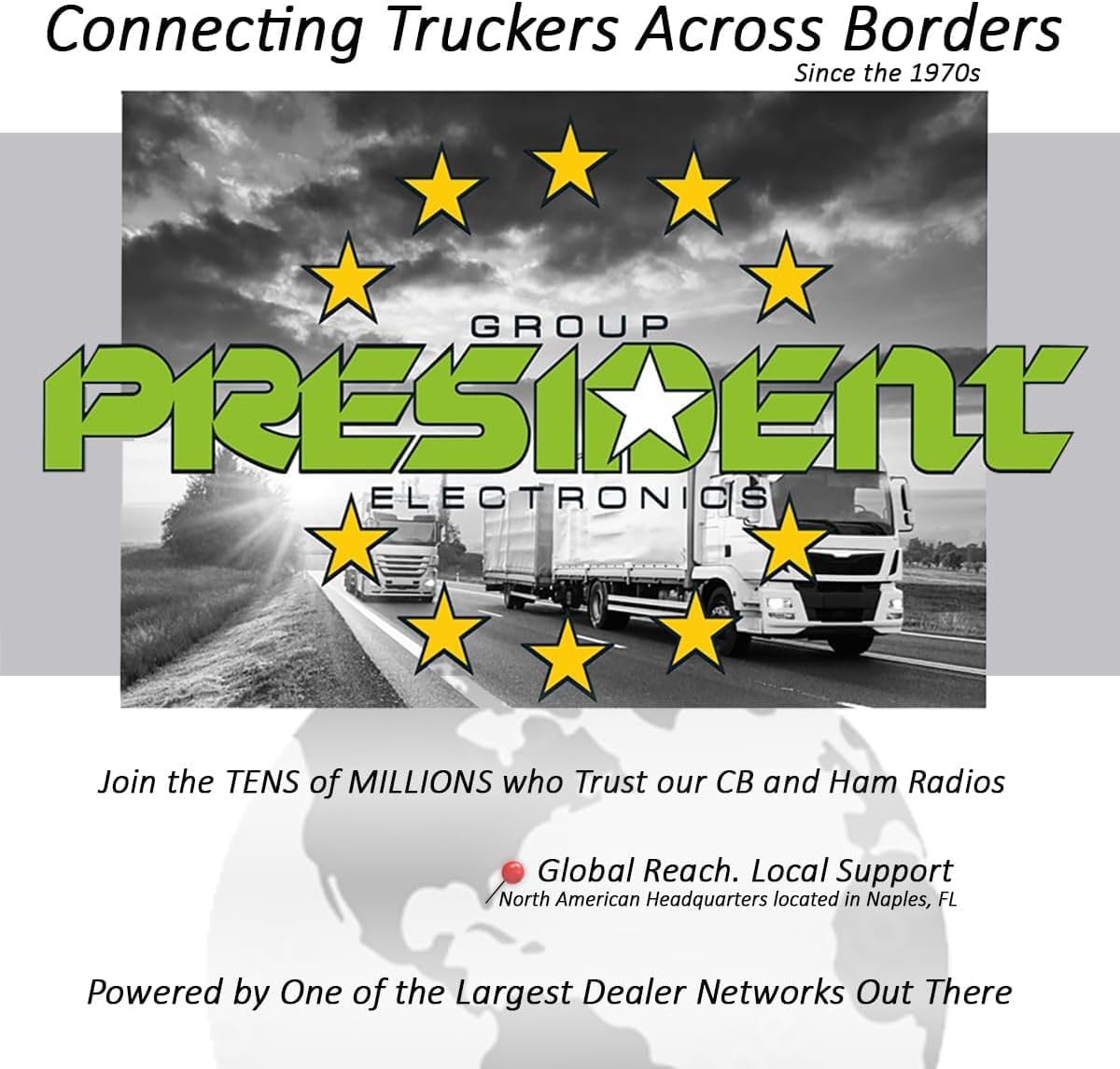 President Premium Compact CB Radio Kit with Bill III AM/FM CB Radio and Virginia F Antenna, Features P-Channels, NRC, and Weather Channels