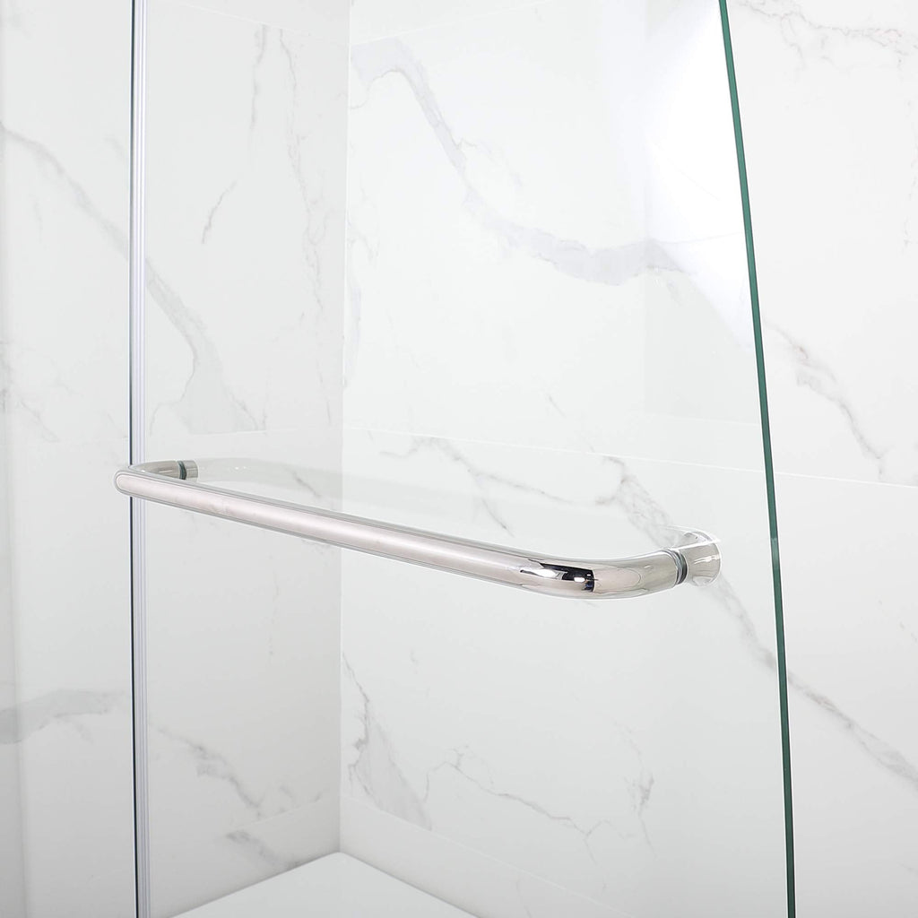 Woodbridge Frameless Hinged Bathtub Shower, 5/16" Tempered Panel, 48" W x 58" H Tub Glass Door in Matte Black Finish, Include Support Bar