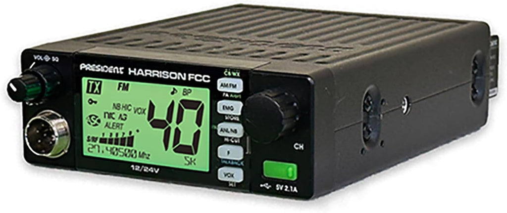 Harrison FCC AM/FM CB Radio with DIGIMIKE Microphone, CTCSS/DCS, Large 7 Color LCD Display, Weather Channel/Alert, ASC, VOX, Scan Skip, USB Port, NRC, Automatic SWR, PA, with Keychain