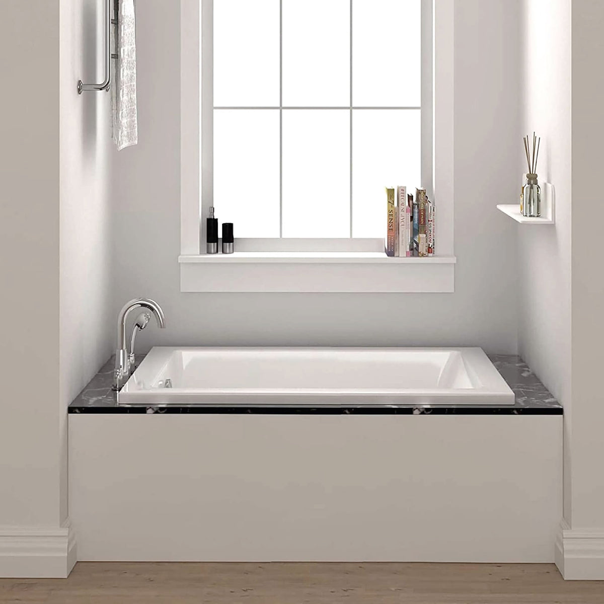 Fine Fixtures Drop In White Soaking Bathtub, Fiberglass Acrylic Material, 60"L x 32"W x 19"H