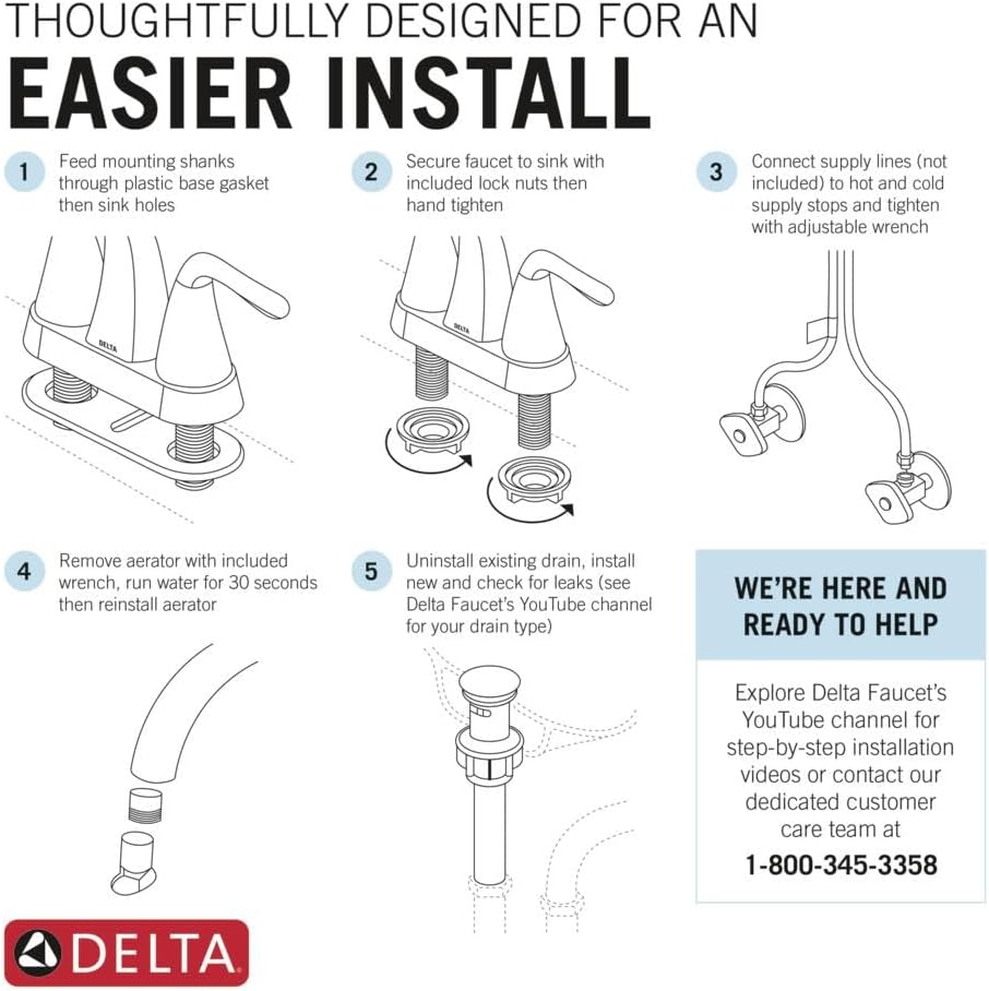 Delta Roe Centerset Brushed Nickel Bathroom Faucet, 4 Inch 3 Hole Bathroom Sink Faucet for Vanity, Push-Pop Drain Assembly, Stainless 25985LF-SS