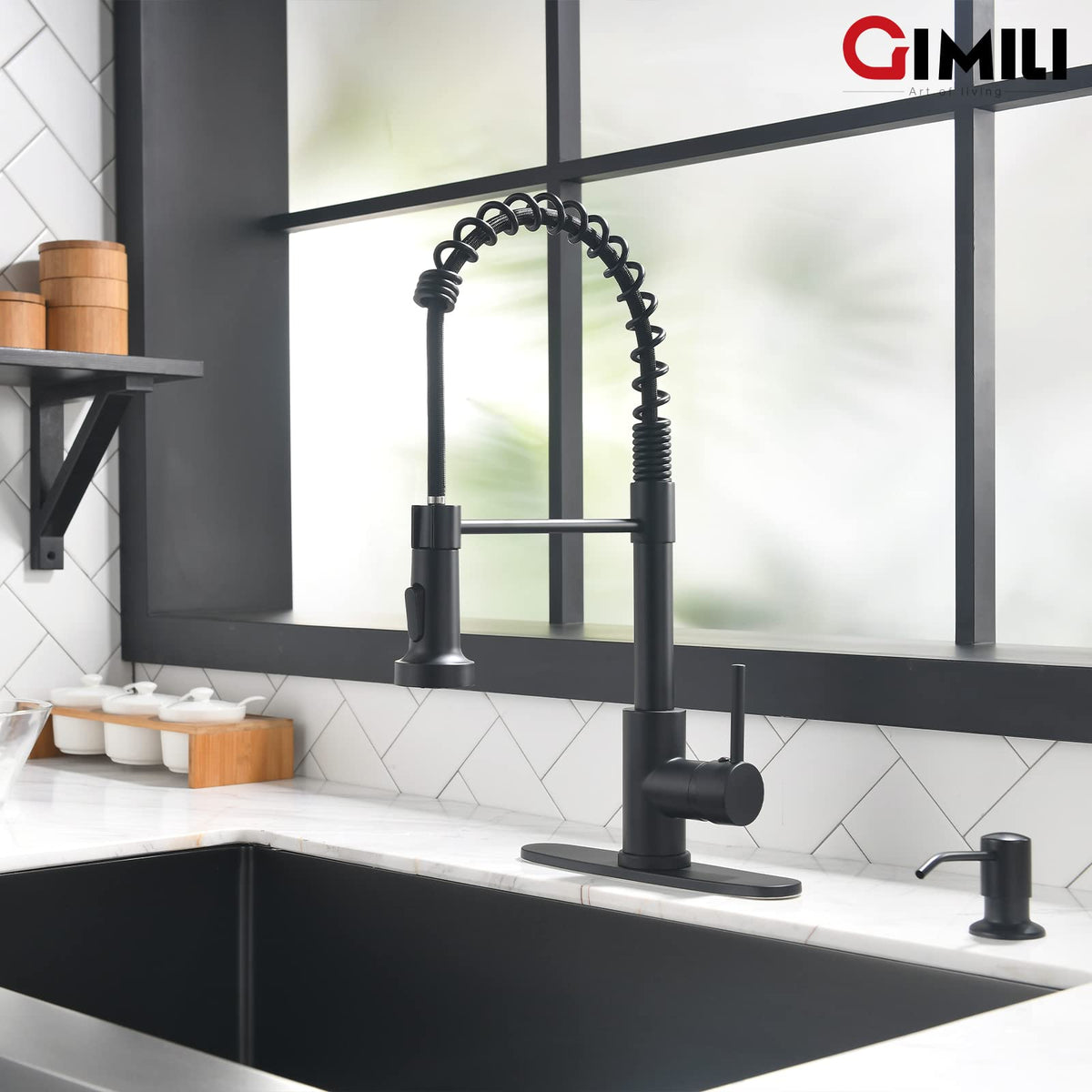 GIMILI Matte Black Touchless Kitchen Faucet with Spring Pull Down Sprayer