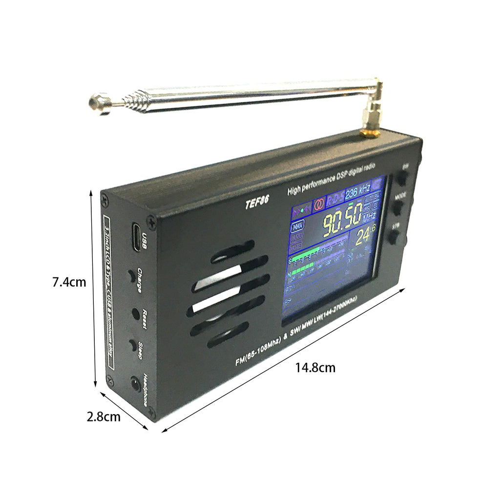 Upgraded ATS-25 Max All Full Bands SI4732 Receiver Portable 2.4 inch FM AM LSB USB LW SSB Shortwave Color Touching Screen Aluminum Alloy 3000Mah Battery Big Speaker Nice Sound