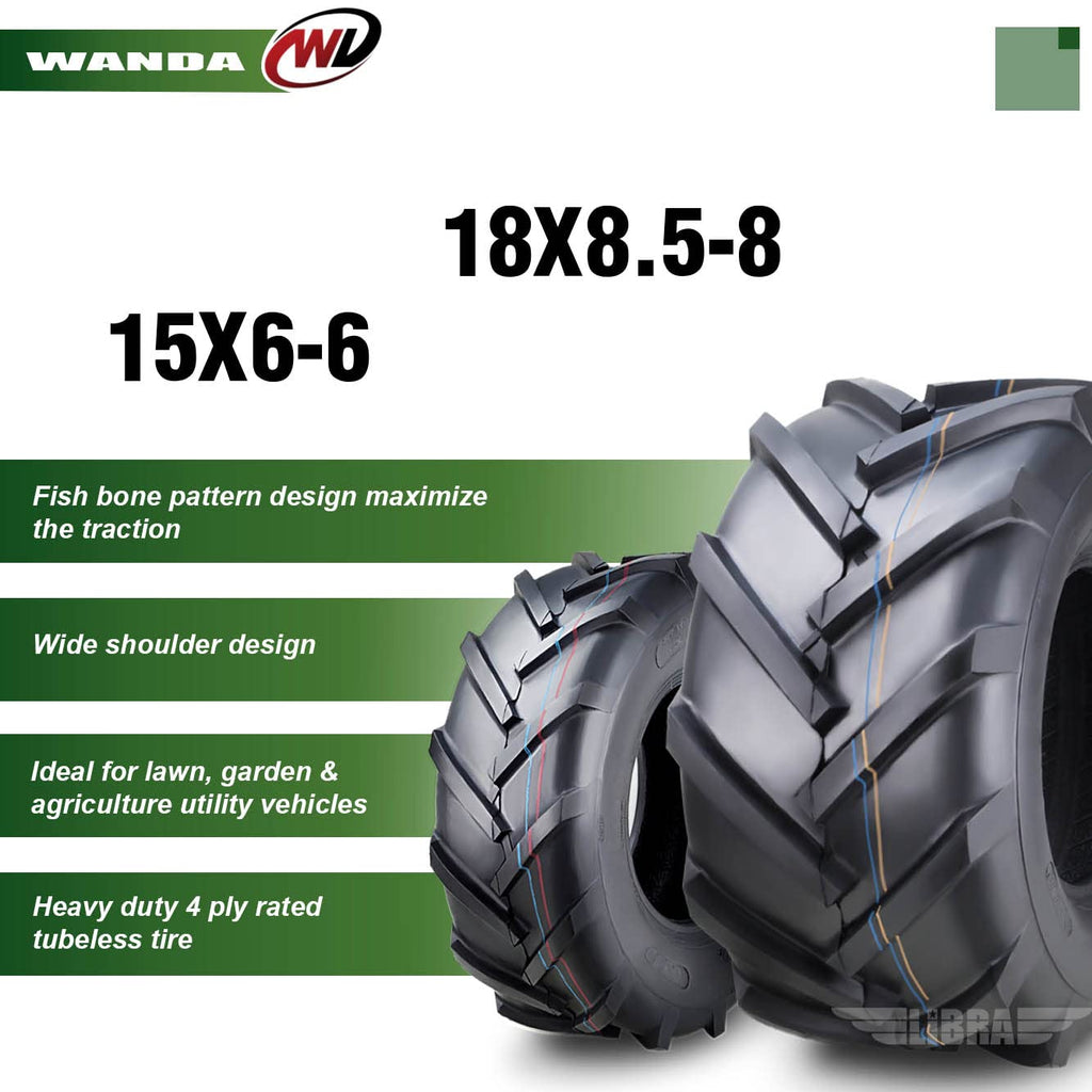 WANDA 4PC 15X6-6 & 20X10-8 Lawn Mower Tractor Tires Super Lug -13078/13071