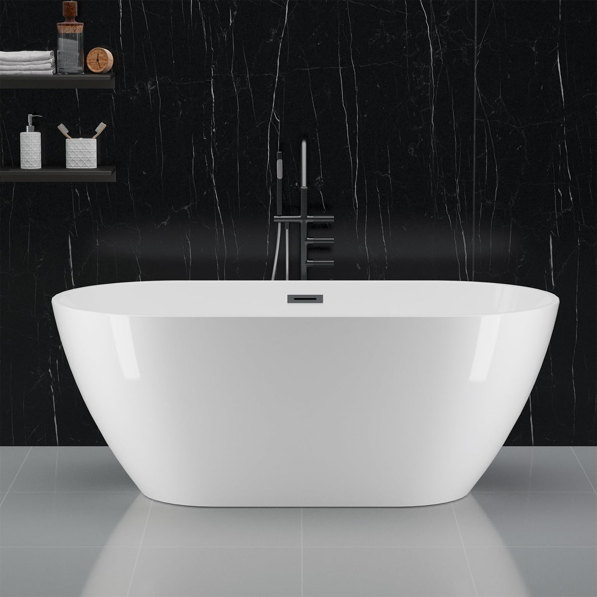 59" Acrylic Freestanding Bathtub, Modern Soaking Tub with Matte Drain and Overflow, Ergonomic Deep Design, Double-Walled Insulation, CUPC Certified, Easy Clean, Slip-Resistant, Gloss White