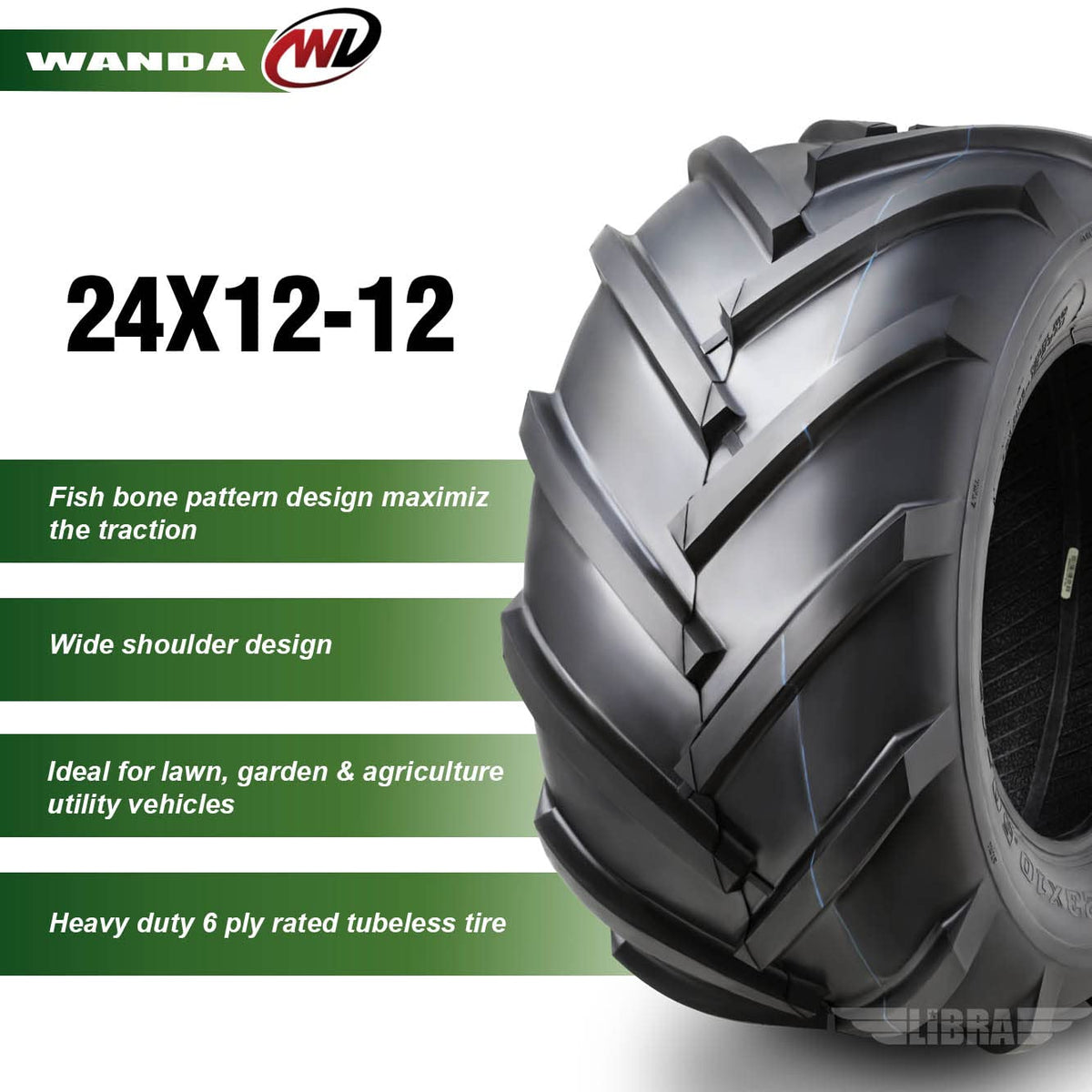 WANDA 4PC 15X6-6 & 20X10-8 Lawn Mower Tractor Tires Super Lug -13078/13071