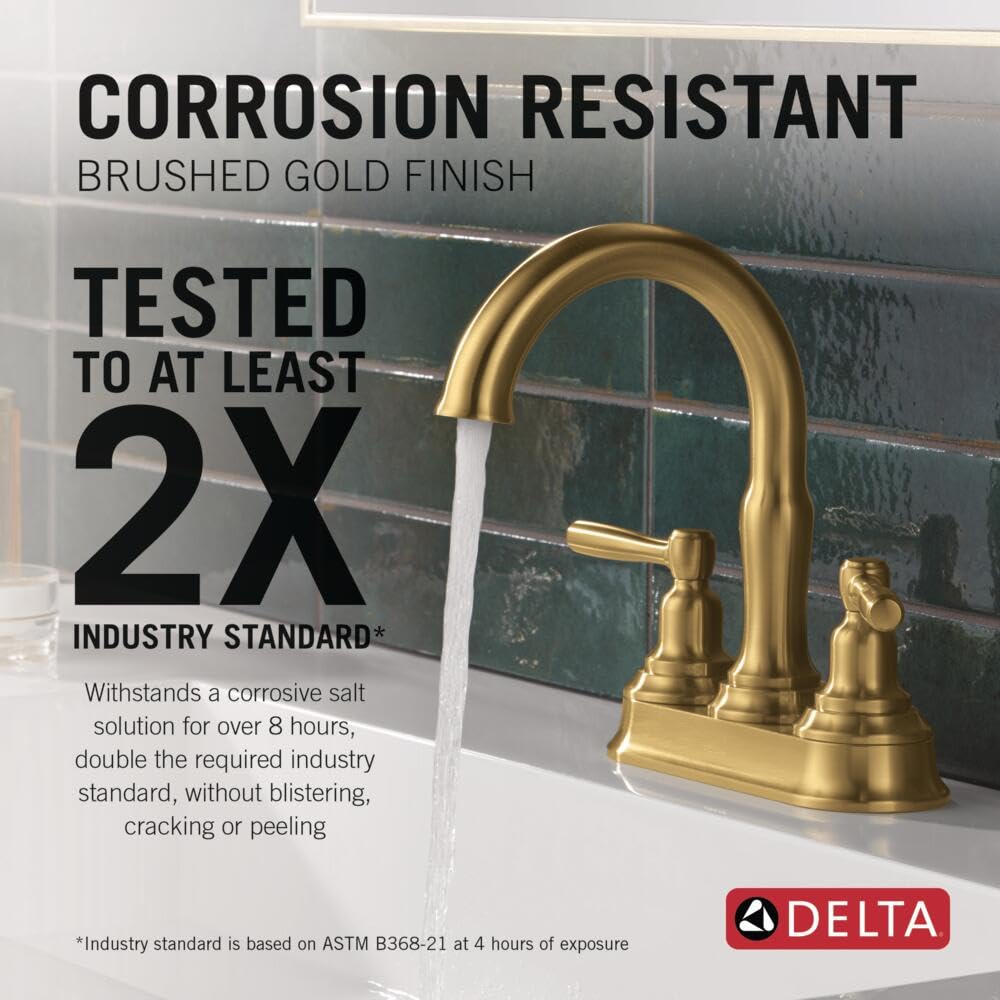 Delta Roe Centerset Brushed Nickel Bathroom Faucet, 4 Inch 3 Hole Bathroom Sink Faucet for Vanity, Push-Pop Drain Assembly, Stainless 25985LF-SS