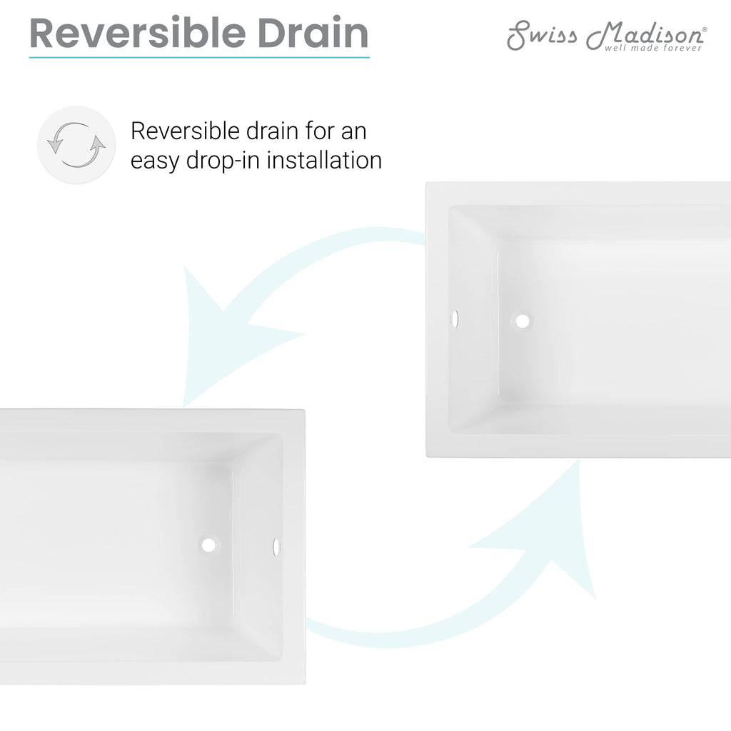 Swiss Madison Voltaire 66" x 36" Reversible Drain Drop-In Bathtub