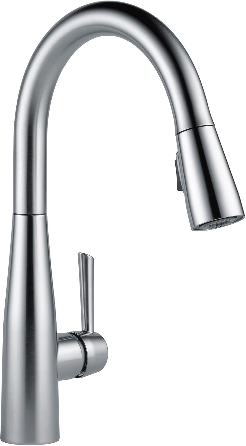 Delta Essa Brushed Nickel Kitchen Faucet with Pull Down Sprayer, Modern Single Hole Kitchen Sink Faucet, Single Handle, Arctic Stainless 9113-AR-DST