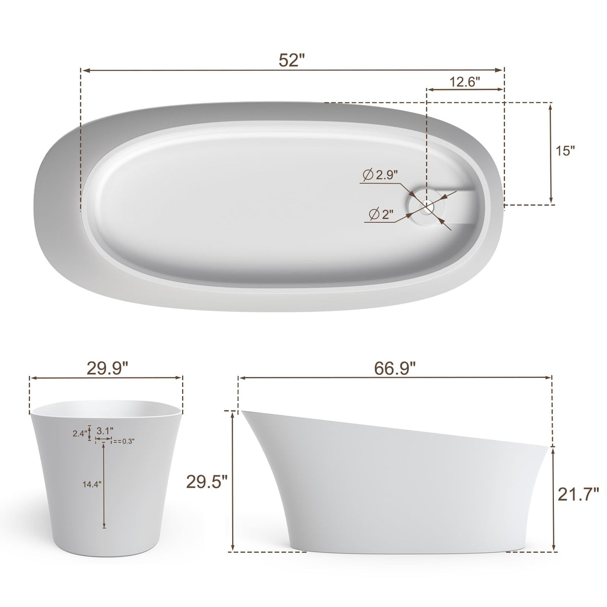 61''Stone Resin Freestanding Bathtub,Solid Surface Soaking Tub with Deep Bath Design, Modern Oval Free Standing Tub with Integrated Drain & Hidden Overflow, Starry Gray