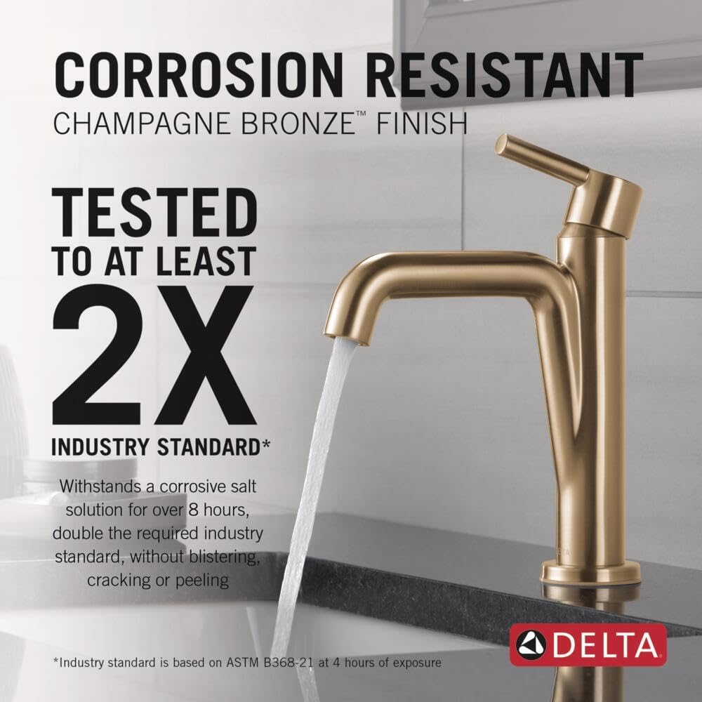 Delta Nicoli Brushed Gold Bathroom Faucet 1 Hole, Single Hole Bathroom Sink Faucet for Vanity, Push-Pop Drain Assembly, Champagne Bronze 15849LF-CZ