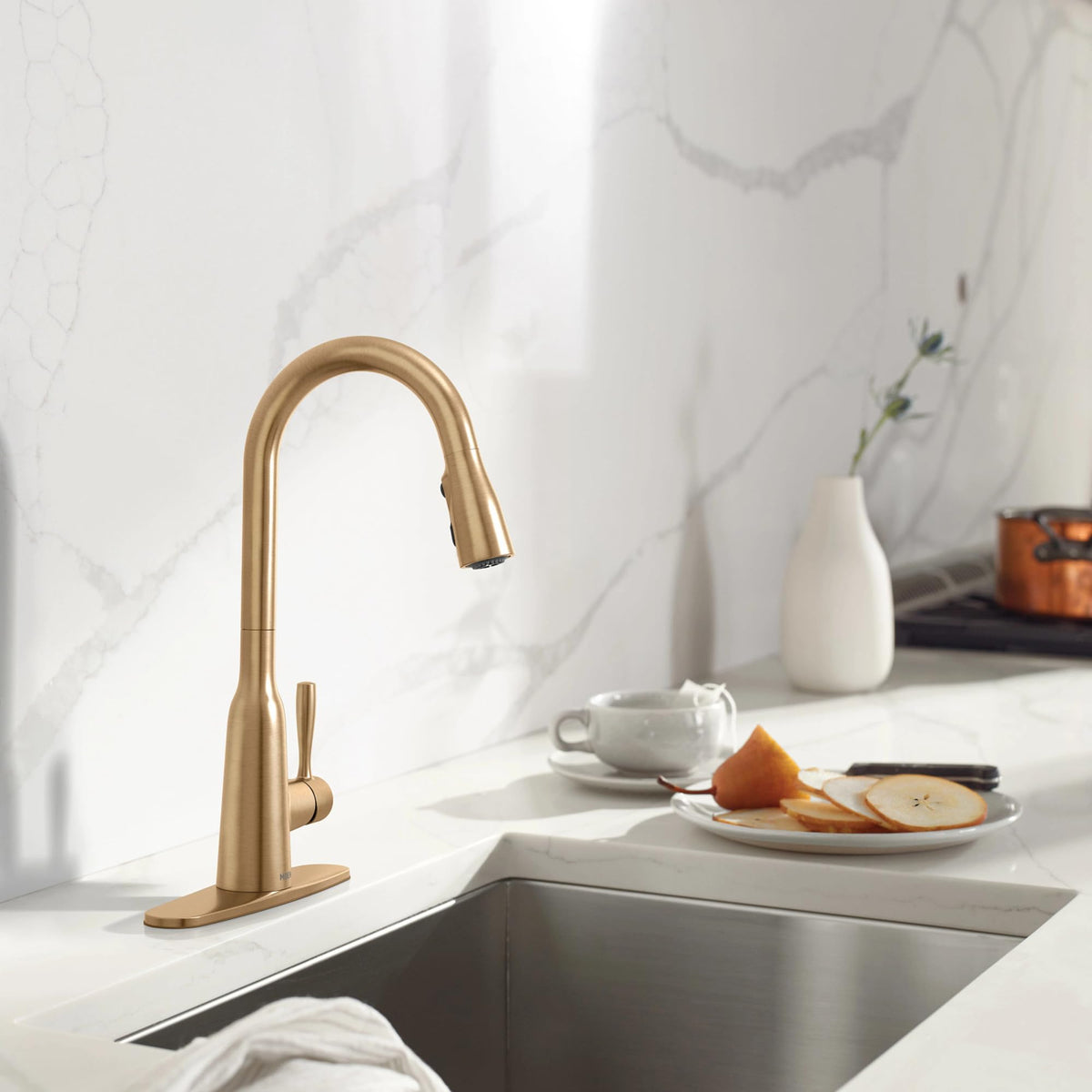 Moen Orivesi Stainless Pulldown Kitchen Faucet with Power Boost, Transitional Kitchen Faucet, One-Handle Single Hole High Arc, Easy Installation, Spot Resist Finish, 87891SRS