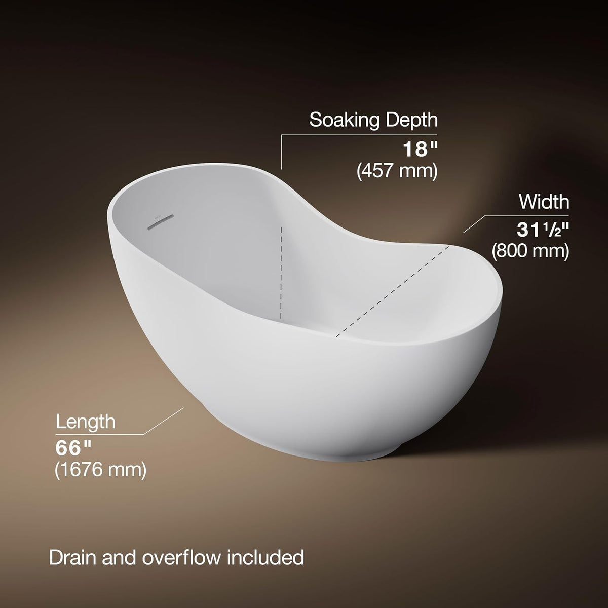 Kohler 1800-HW1 AbrazoÂ® 66" x 31-1/2" freestanding bath, Honed White