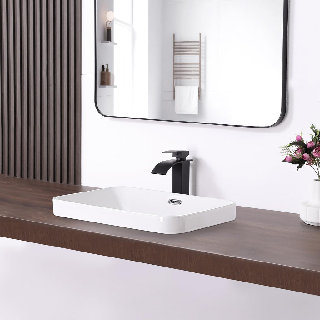 19 Inch Drop In Bathroom Vessel Sink with Overflow Rectangle White
