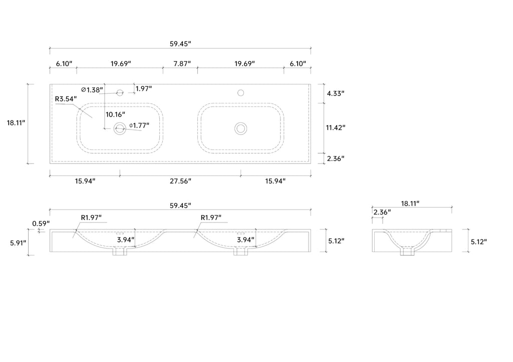 47" Wall Mount Sink, Artificial Stone Bathroom Sink, Single Hole