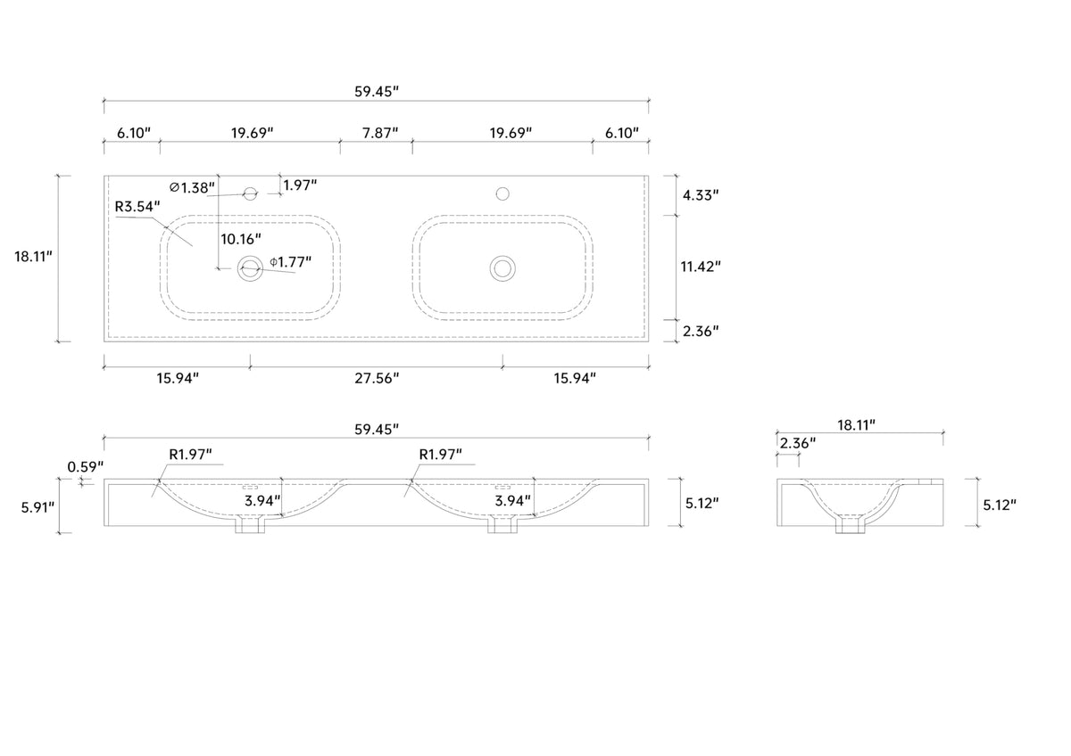 47" Wall Mount Sink, Artificial Stone Bathroom Sink, Single Hole