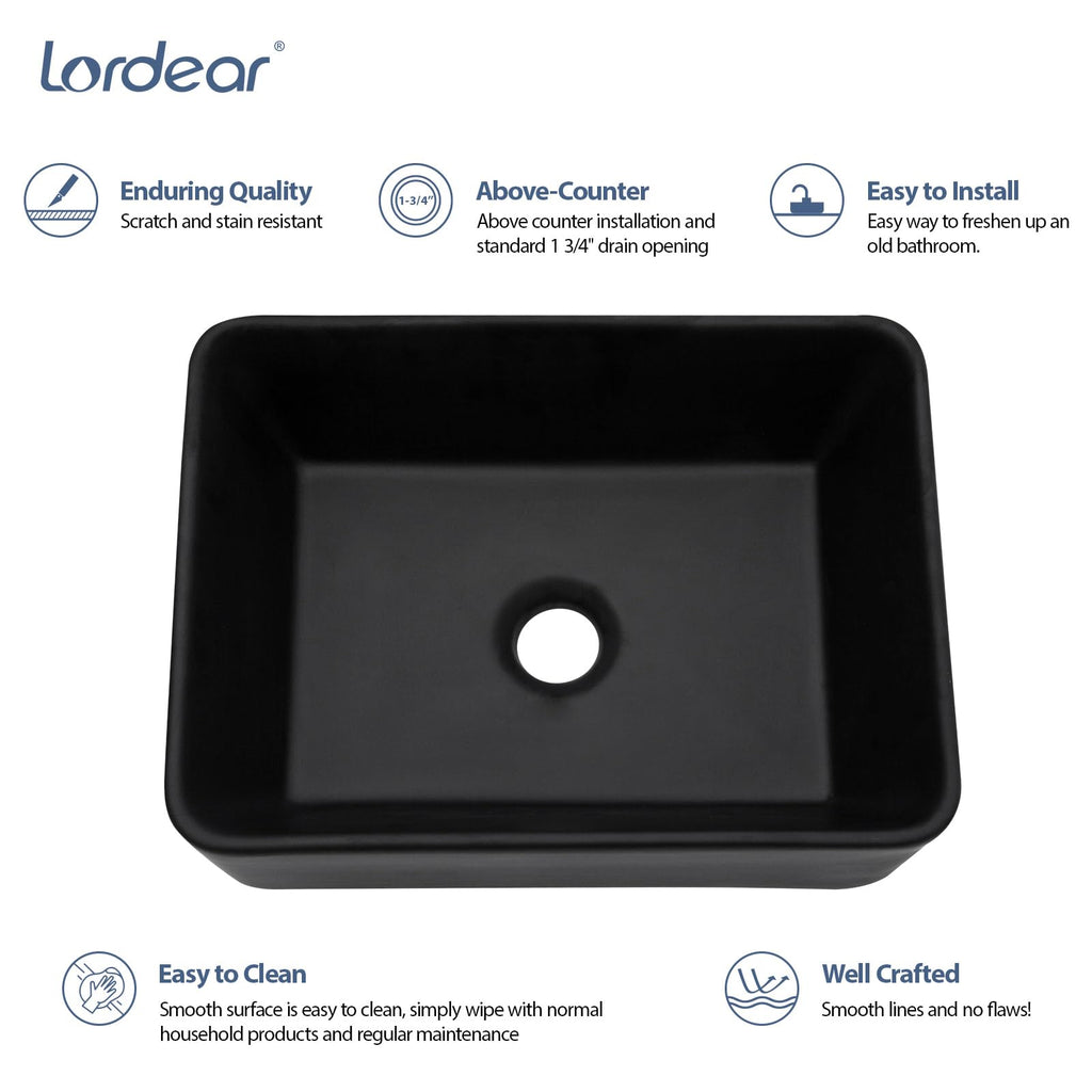 Bathroom Vessel Sink 19"x15" Rectangle Sink Above Counter White Porcelain Ceramic Modern Vanity Sink Art Basin with Faucet Hole