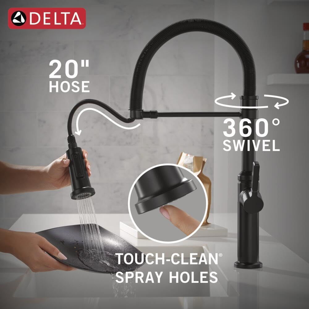 Delta Faucet Rhett Pro Commercial Style Kitchen Faucet with Pull Down Sprayer, Gold Commercial Kitchen Faucet, Spring Kitchen Faucet, Delta Kitchen Sink Faucet, Champagne Bronze 18829-CZ-DST