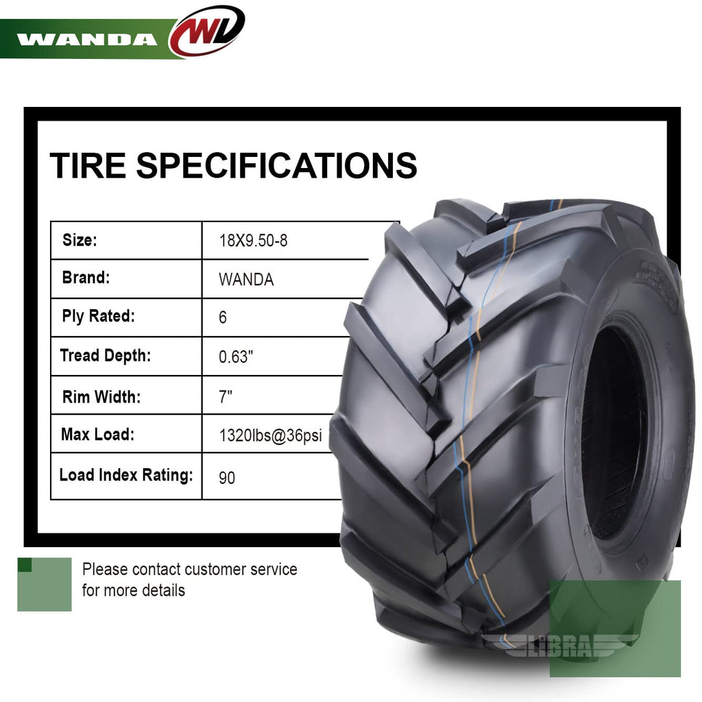 WANDA 4PC 15X6-6 & 20X10-8 Lawn Mower Tractor Tires Super Lug -13078/13071