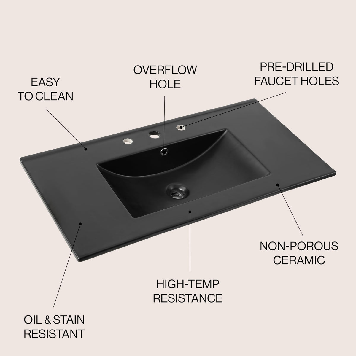 JONATHAN Y Ancillary 30" Bathroom 3-Hole Sink Top, White