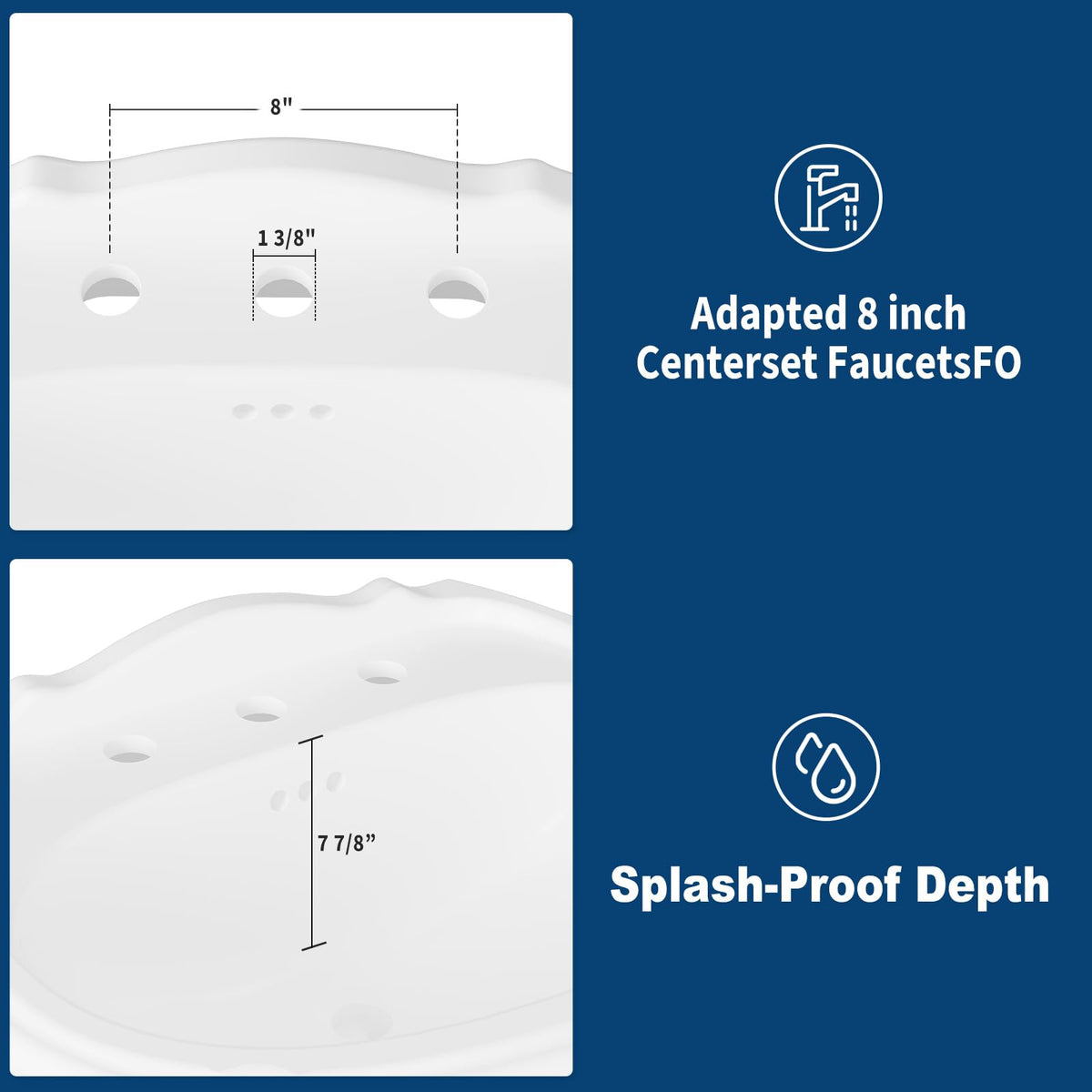 26" W X 20" D Bathroom Pedestal Sink, Rectangular White Ceramic Vanity Sink with Overflow and 3 Pre-Drilled Holes - Fits 8-Inch Faucets,Freestanding Restroom Sink Combo for Small Spaces