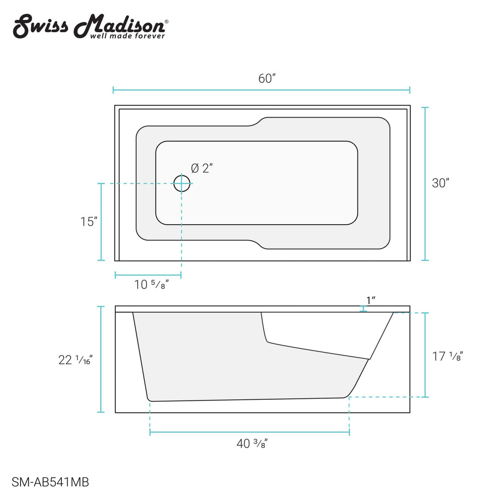 Voltaire 60" x 32" Right-Hand Drain Alcove Bathtub with Apron