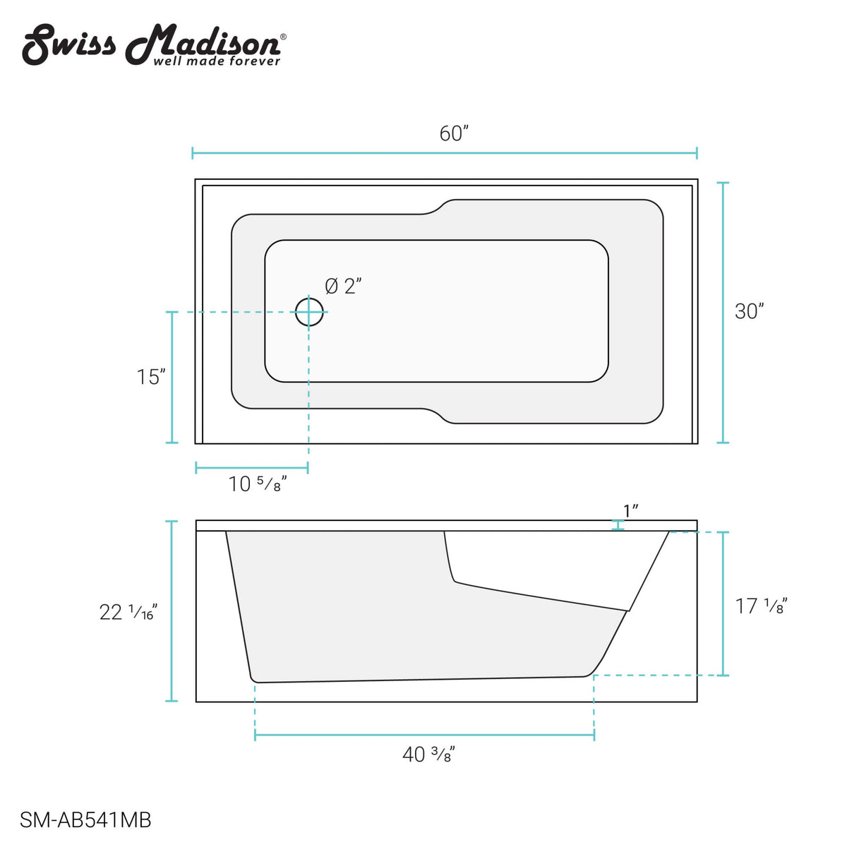 Voltaire 60" x 32" Right-Hand Drain Alcove Bathtub with Apron