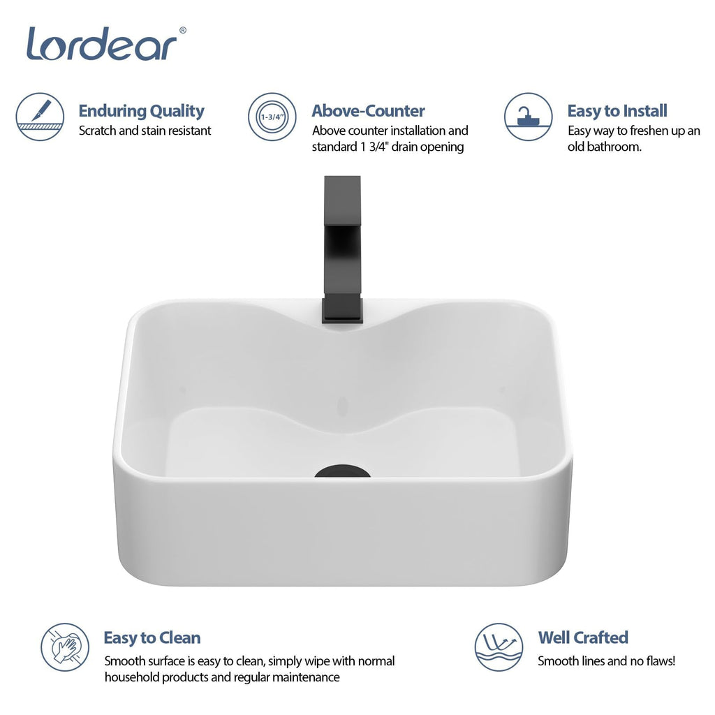 Lordear Wall Mount Bathroom Sink 21x12 Inch White Rectangle Sink with Overflow Porcelain Ceramic Floating Bathroom Vessel Sinks, Wall Hung Wash Hand Basin