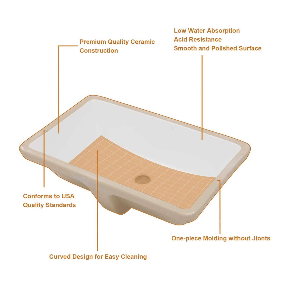 Lordear 17x12 Inch Undermount Bathroom Sink (Installation Size: 15"x10") Vanity Small Sinks Rectangle Pure White Porcelain Ceramic Bath Lavatory Vanity Sink Basin with Overflow