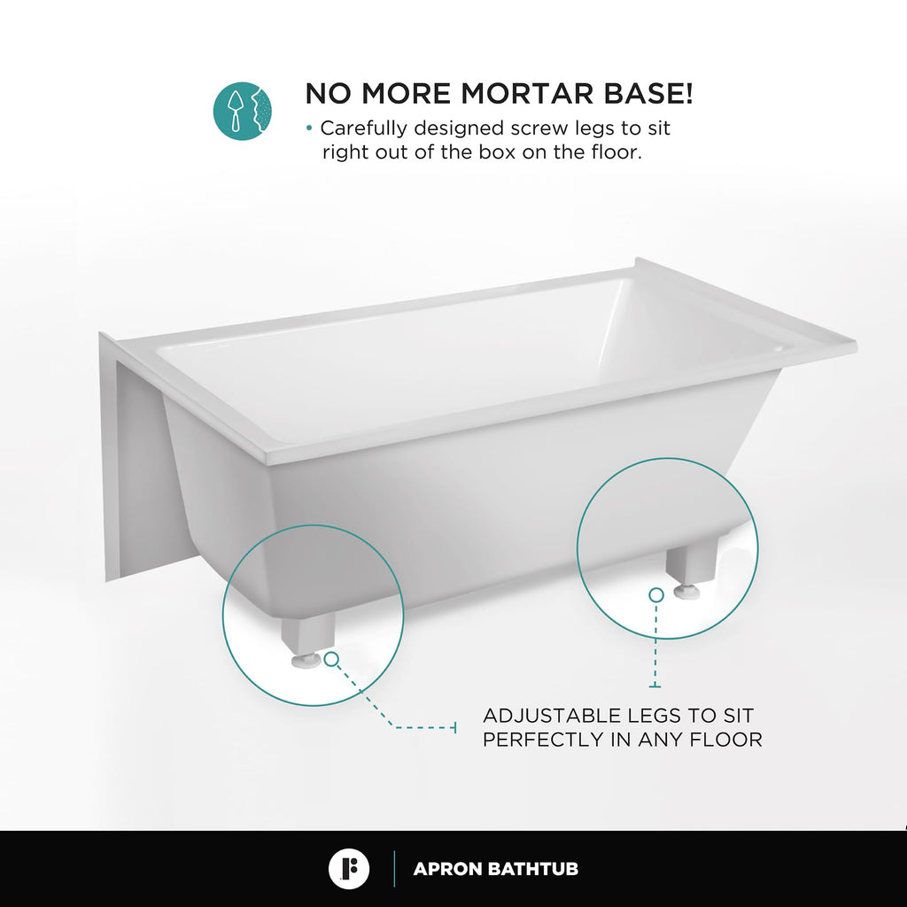 Fine Fixtures Acrylic, Fiberglass Alcove Soaking Bathtub with Integral Apron Front in Glossy White - Right Hand Drain, 72" x 32"