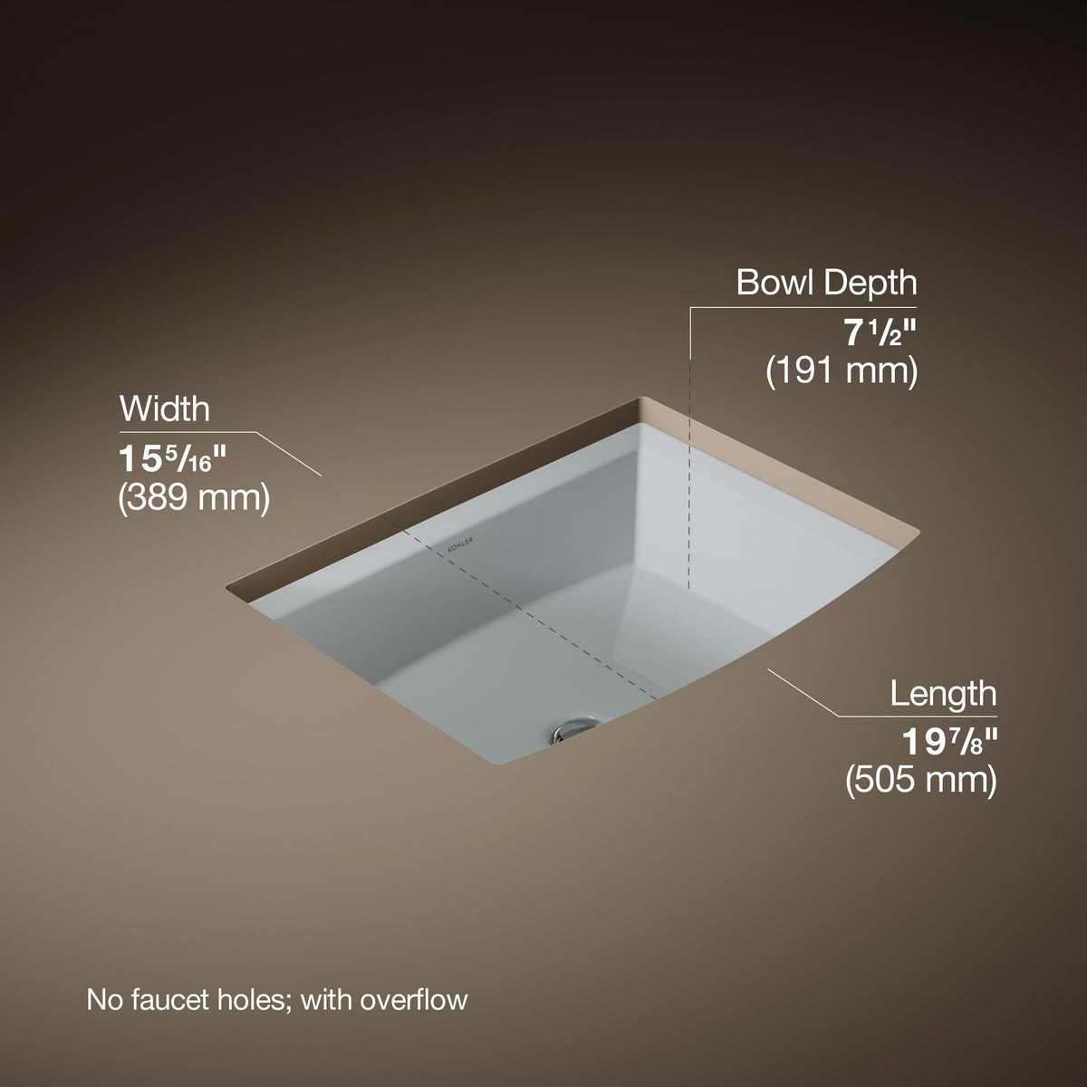 Kohler 2355-0 ArcherÂ® 20" rectangular undermount bathroom sink, White